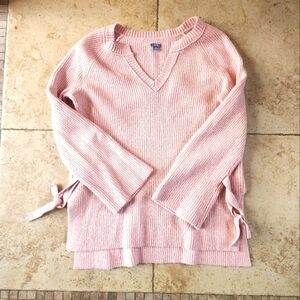 Aerie Pink V-Neck Sweater with Side Ties